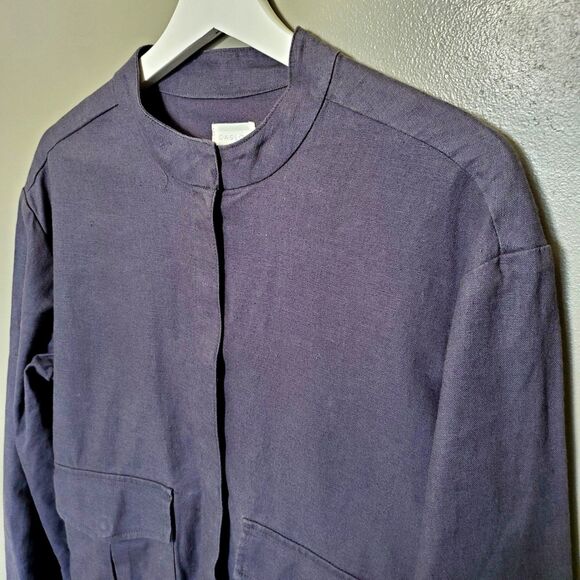 Caslon Linen Blend Jacket Size Small Gray Snap Button Pockets Light Utility - Picture 3 of 10